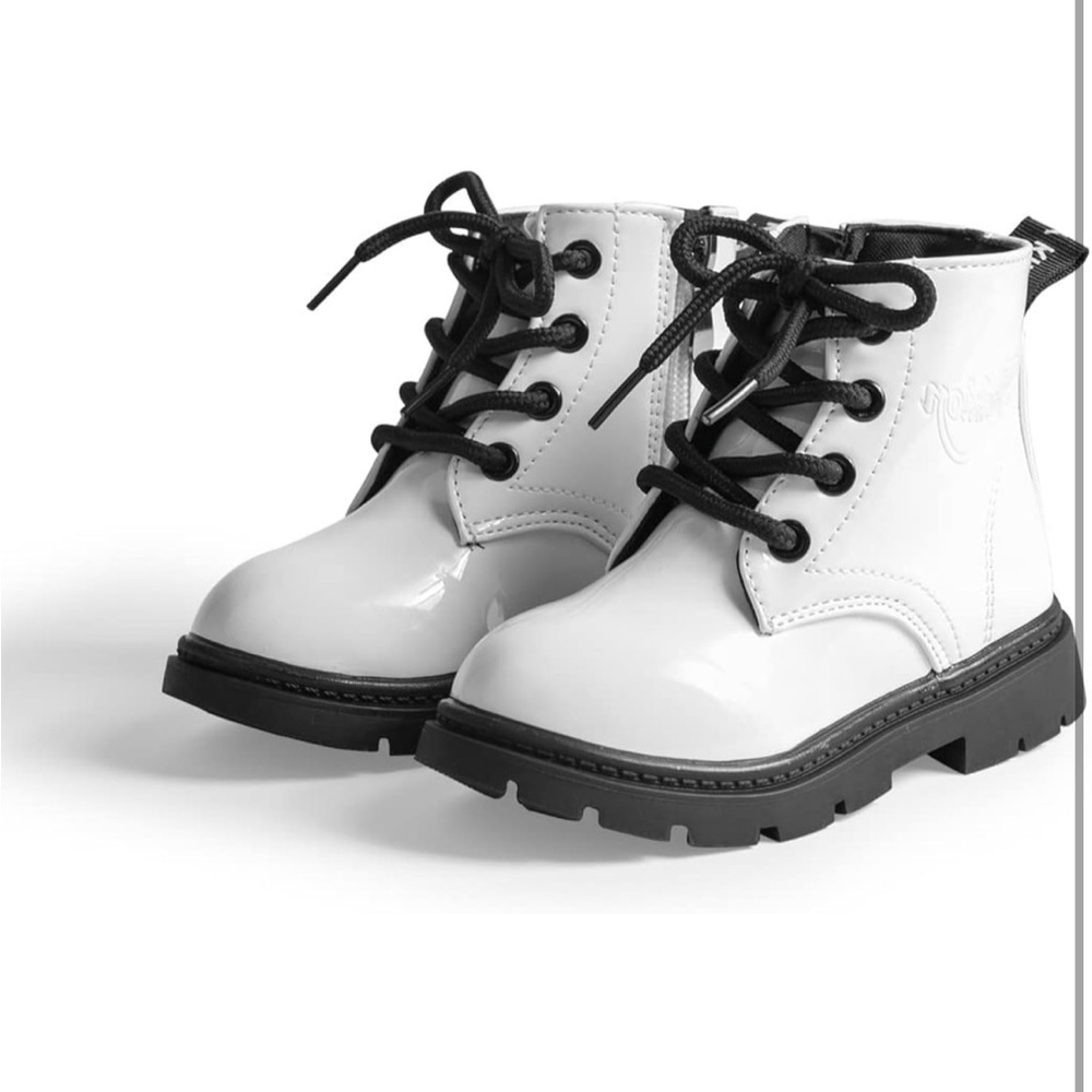 Kids White Lace-Up Boots
